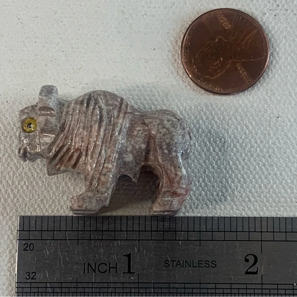 Miniature BUFFALO Stone Carving Mini Figurine Steatite Soapstone Carved Animal